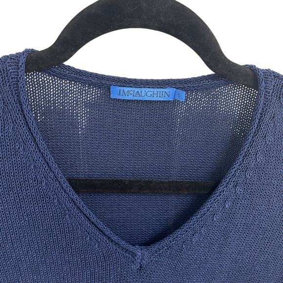 J. McLaughlin Cotton Blend Knit V Neck Navy Sweater Womens Size Small - Picture 2 of 6